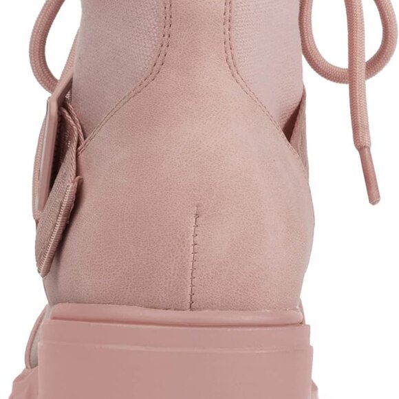 Women's Canvas PU Leather Combat Boots Rubber Sole Water Resistant Casual Shoes - Picture 4 of 6